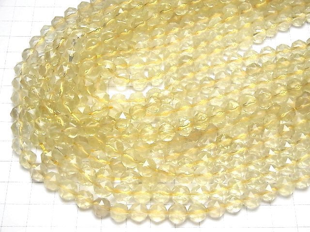 [Video]High Quality! Lemon Quartz AAA- Star Faceted Round 8mm half or 1strand beads (aprx.15inch/37cm)