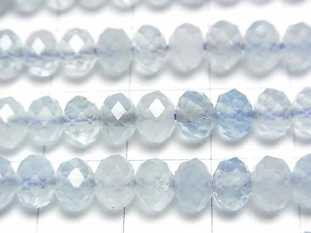 [Video]High Quality! Aquamarine AAA- Faceted Button Roundel 6x6x4mm half or 1strand beads (aprx.15inch/36cm)