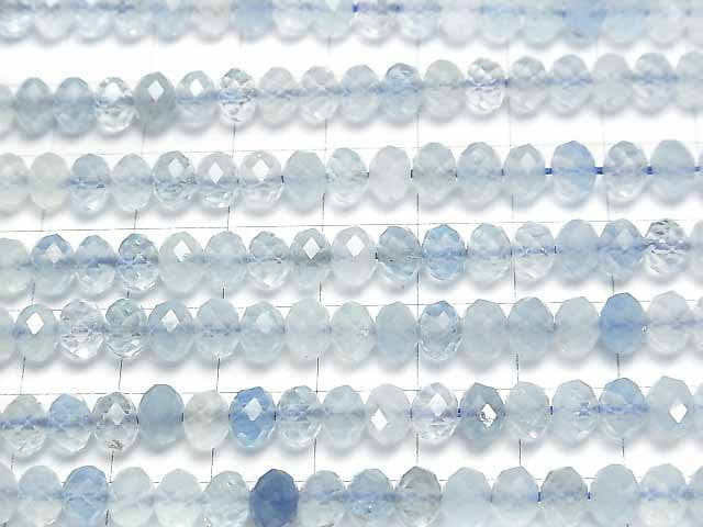 [Video]High Quality! Aquamarine AAA- Faceted Button Rondelle 6x6x4mm half or 1strand beads (aprx.15inch/36cm)