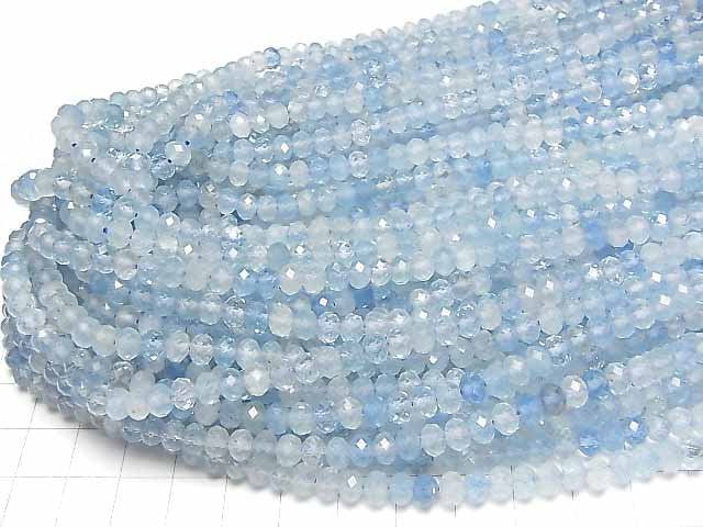 [Video]High Quality! Aquamarine AA+ Faceted Button Rondelle 6x6x5mm 1strand beads (aprx.15inch/36cm)