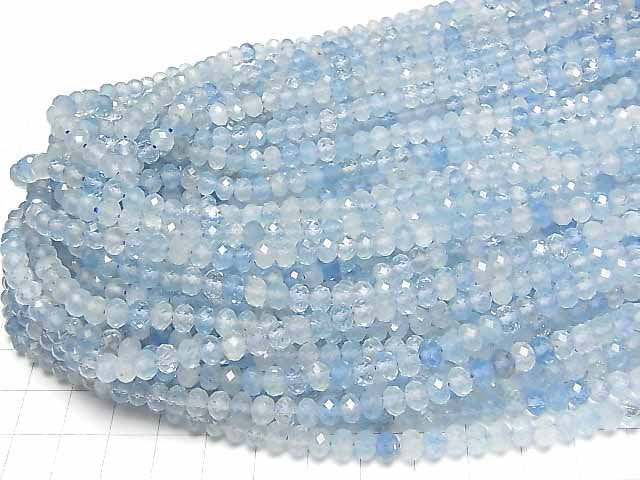 [Video]High Quality! Aquamarine AA+ Faceted Button Roundel 6x6x5mm 1strand beads (aprx.15inch/36cm)