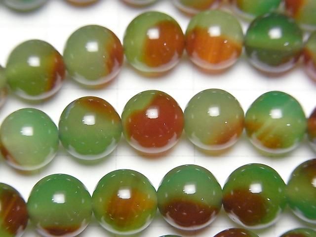 [Video] Green x Red color Chalcedony Round 8mm 1strand beads (aprx.15inch/36cm)