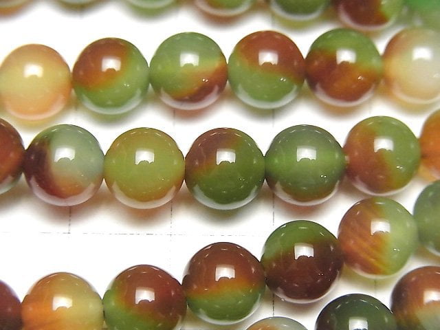 [Video] Green x Red Color Chalcedony Round 8mm 1strand beads (aprx.14inch/35cm)