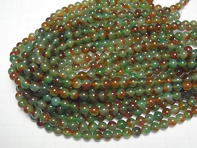 [Video] Green x Red color Chalcedony Round 8mm 1strand beads (aprx.15inch/36cm)