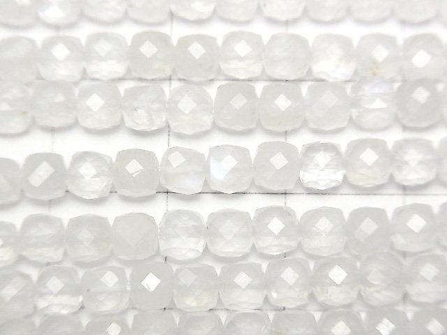 [Video]High Quality! Rainbow Moonstone AA++ Cube Shape 4x4x4mm half or 1strand beads (aprx.15inch/37cm)