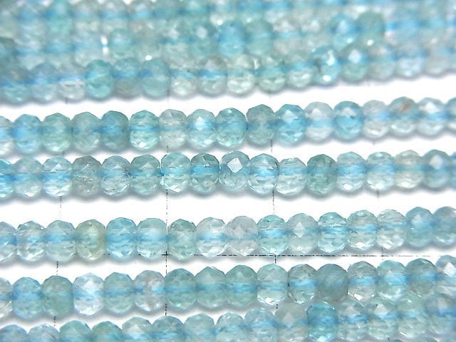 [Video]High Quality! Blue Apatite AA+ Faceted Button Roundel 3.5x3.5x2.5mm 1strand beads (aprx.15inch/36cm)