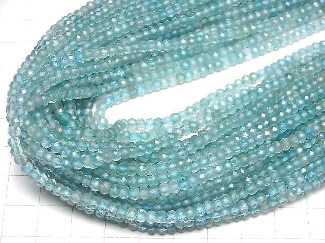 [Video]High Quality! Blue Apatite AA+ Faceted Button Roundel 3.5x3.5x2.5mm 1strand beads (aprx.15inch/36cm)