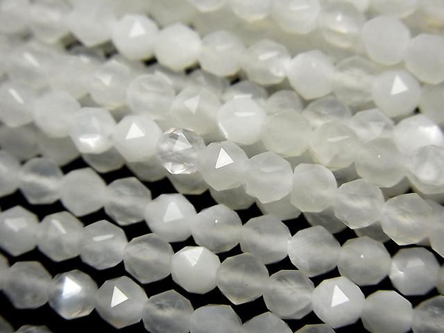 [Video] High Quality! White Moonstone AAA Star Faceted Round 4mm 1-strand beads (approx. 15inch/36cm)