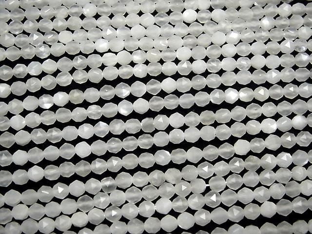 [Video] High Quality! White Moonstone AAA Star Faceted Round 4mm 1-strand beads (approx. 15inch/36cm)