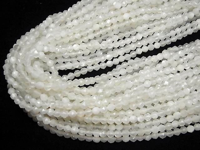 [Video] High Quality! White Moonstone AAA Star Faceted Round 4mm 1-strand beads (approx. 15inch/36cm)