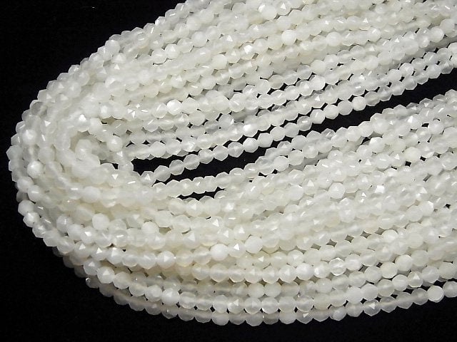 [Video]High Quality! White Moonstone AAA Star Faceted Round 4mm 1strand beads (aprx.15inch/37cm)