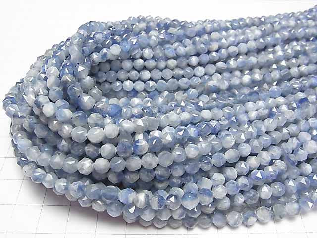 [Video]High Quality! Kyanite AA Star Faceted Round 5mm half or 1strand beads (aprx.15inch/38cm)
