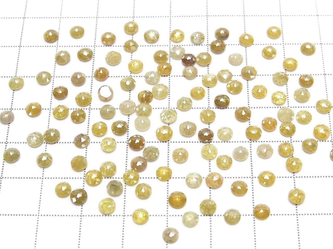 Diamant Jaune Rond Facetté Rose 4mm 3p.