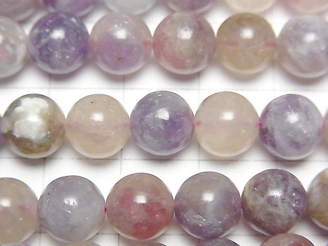 [Video]Lepidolite with Pink Tourmaline Round 8mm 1strand beads (aprx.15inch/38cm)