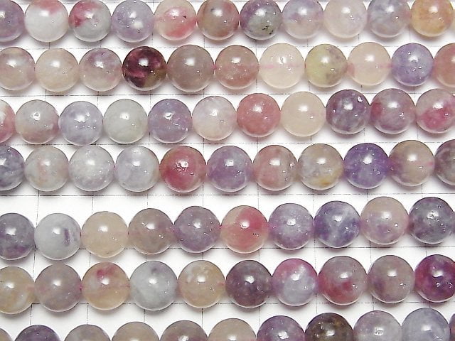 [Video]Lepidolite with Pink Tourmaline Round 8mm 1strand beads (aprx.15inch/38cm)