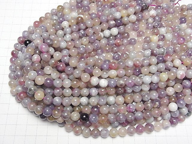 [Video]Lepidolite with Pink Tourmaline Round 8mm 1strand beads (aprx.15inch/38cm)