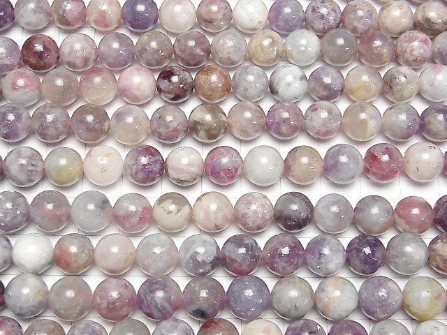 [Video]Lepidolite with Pink Tourmaline Round 10mm 1strand beads (aprx.15inch/36cm)