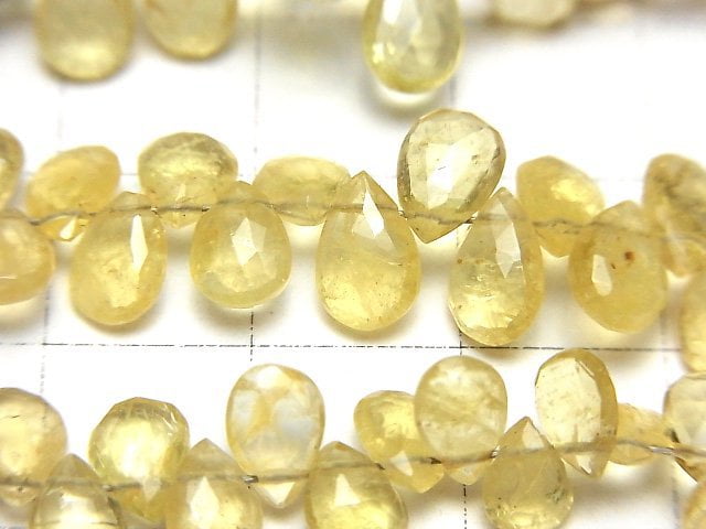 [Video]High Quality Heliodor AA++ Pear shape Faceted Briolette [Light color] half or 1strand beads (aprx.8inch/20cm)