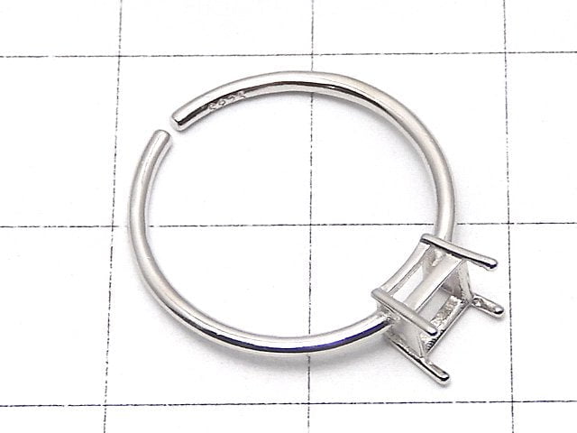 [Video]Silver925 Ring Frame (Prong Setting) Square Faceted 4mm Rhodium Plated Free Size 1pc