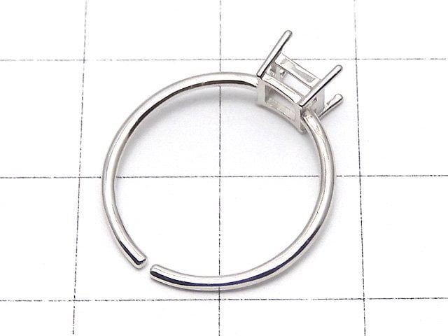 [Video]Silver925 Ring Frame (Prong Setting) Square Faceted 4mm Rhodium Plated Free Size 1pc