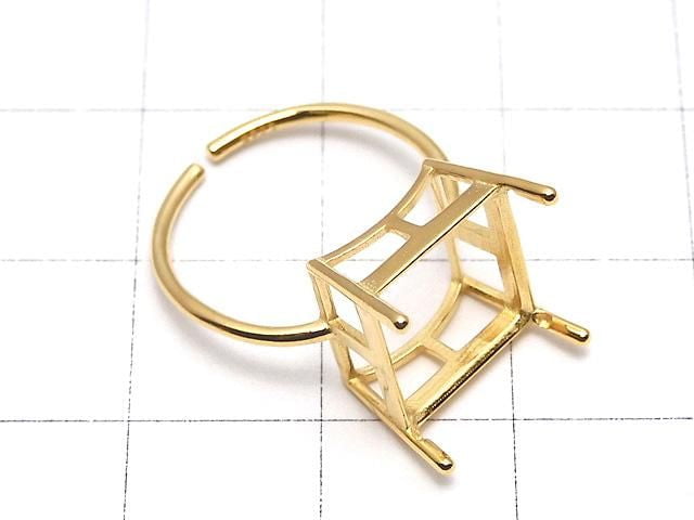 [Video] Silver925 Ring Frame (Prong Setting) Square Faceted 10.5mm 18KGP Free Size 1pc