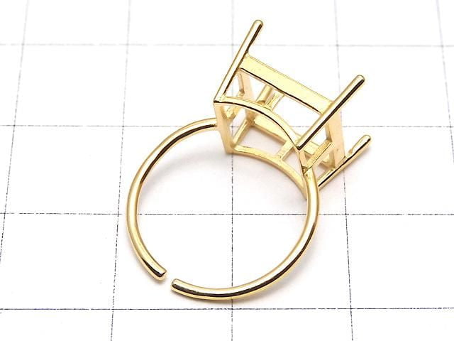 [Video] Silver925 Ring Frame (Prong Setting) Square Faceted 10.5mm 18KGP Free Size 1pc