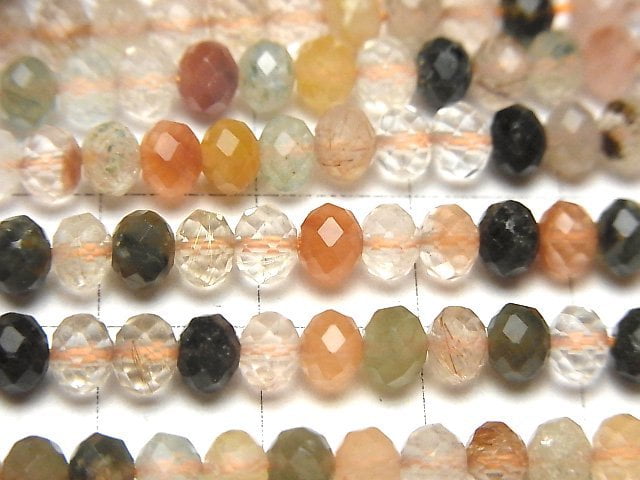 [Video]High Quality! Multicolor Rutilated Quartz AA++ Faceted Button Roundel 5x5x3.5mm half or 1strand beads (aprx.14inch/35cm)