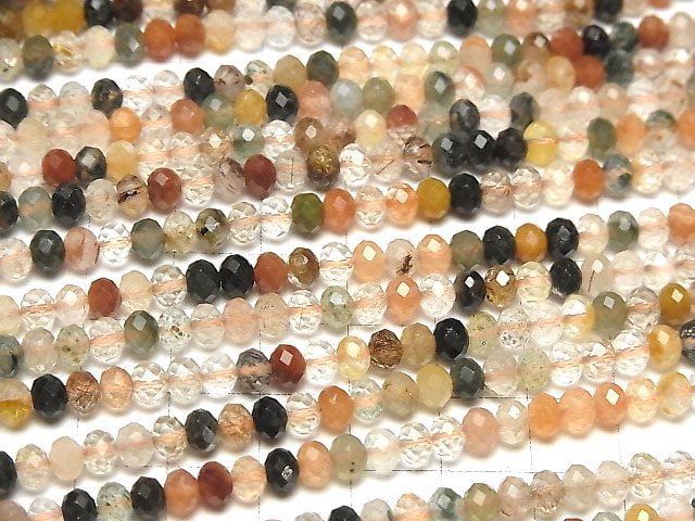 [Video]High Quality! Multicolor Rutilated Quartz AA++ Faceted Button Roundel 5x5x3.5mm half or 1strand beads (aprx.14inch/35cm)