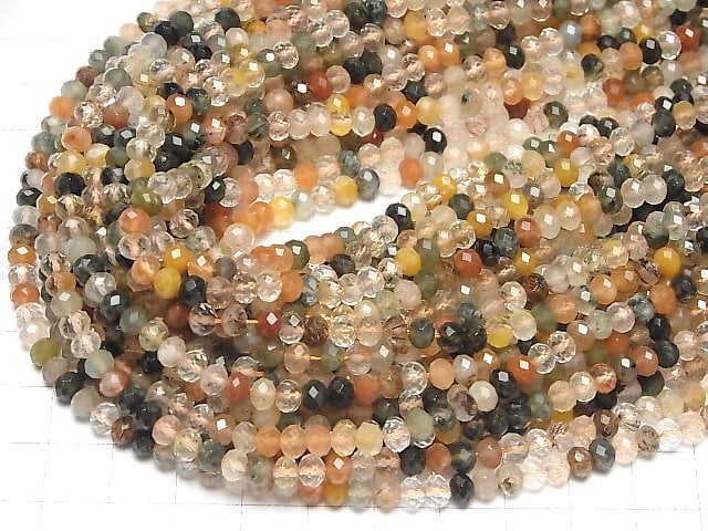 [Video]High Quality! Multicolor Rutilated Quartz AA++ Faceted Button Roundel 5x5x3.5mm half or 1strand beads (aprx.14inch/35cm)