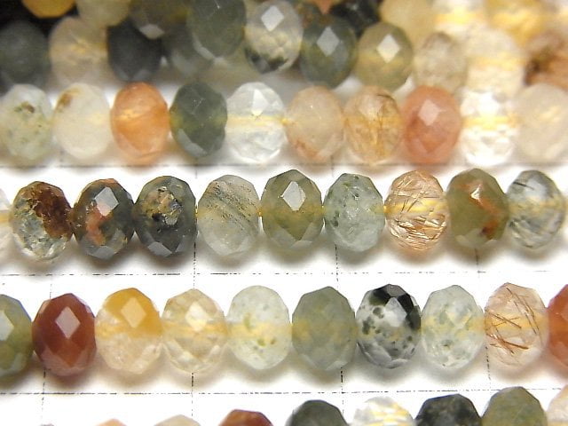 [Video]High Quality! Multicolor Rutilated Quartz AA++ Faceted Button Roundel 5.5x5.5x4mm half or 1strand beads (aprx.15inch/36cm)