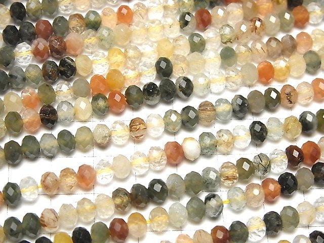 [Video]High Quality! Multicolor Rutilated Quartz AA++ Faceted Button Roundel 5.5x5.5x4mm half or 1strand beads (aprx.15inch/36cm)