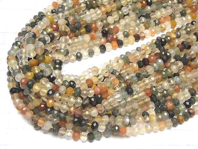 [Video]High Quality! Multicolor Rutilated Quartz AA++ Faceted Button Roundel 5.5x5.5x4mm half or 1strand beads (aprx.15inch/36cm)