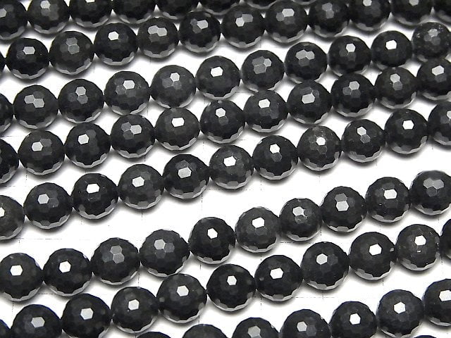 [Video]High Quality! Russia Shungite AAA 128Faceted Round 8mm 1strand beads (aprx.15inch/36cm)