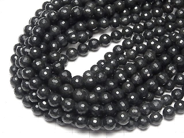 [Video]High Quality! Russia Shungite AAA 128Faceted Round 8mm 1strand beads (aprx.15inch/36cm)