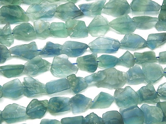 [Video] Blue Green Fluorite Rough Rock Nugget [M-L size] 1strand beads (aprx.15inch/36cm)