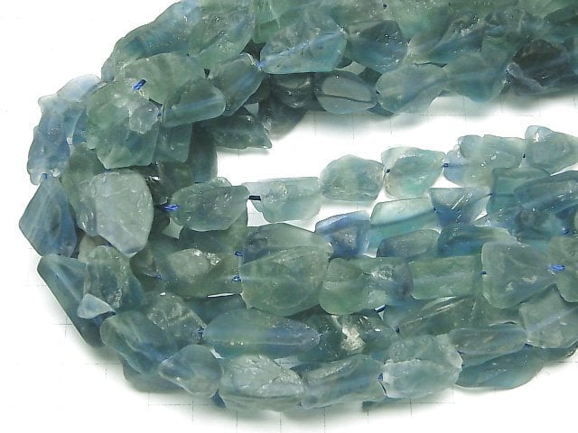 [Video] Blue Green Fluorite Rough Rock Nugget [M-L size] 1strand beads (aprx.15inch/36cm)