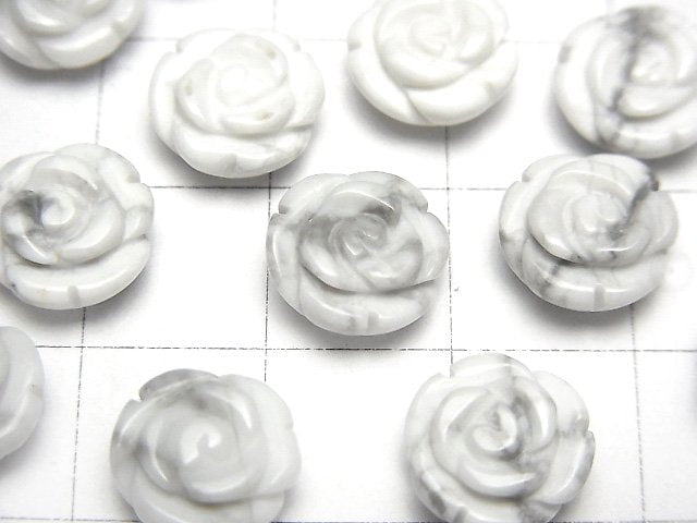 [Video] Howlite Magnesite Rose 10mm [Half Drilled Hole ] 4pcs