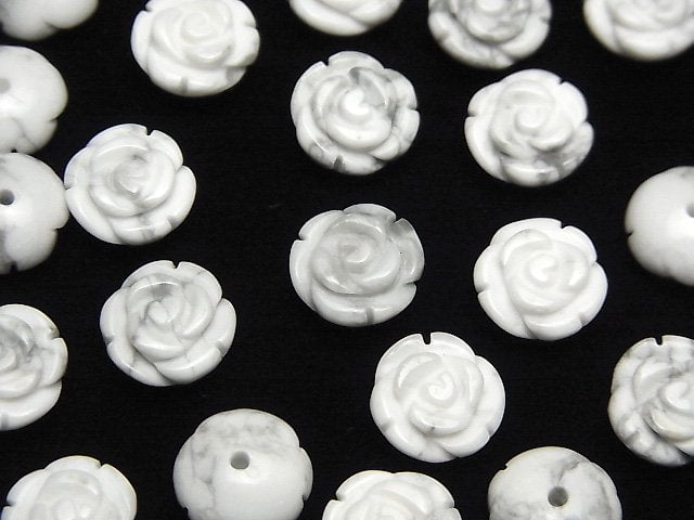 [Video] Howlite Magnesite Rose 10mm [Half Drilled Hole ] 4pcs