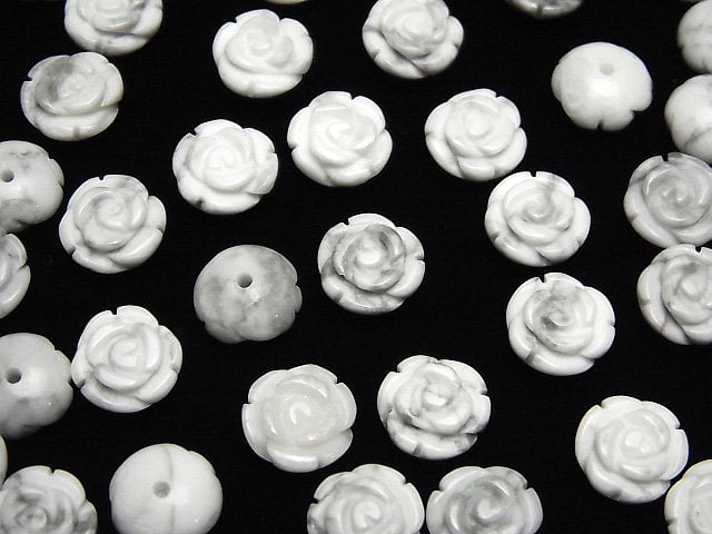 [Video] Howlite Magnesite Rose 10mm [Half Drilled Hole ] 4pcs