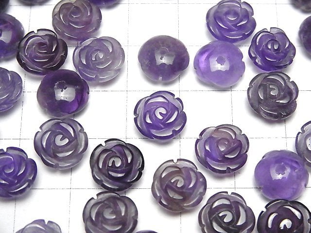 [Video] Amethyst AA Rose 10mm [Half Drilled Hole ] 4pcs