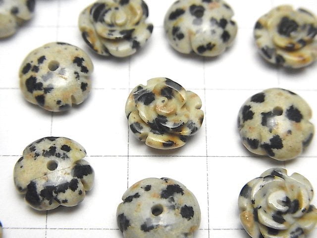 [Video] Dalmatian Jasper Rose 10mm [Half Drilled Hole ] 4pcs