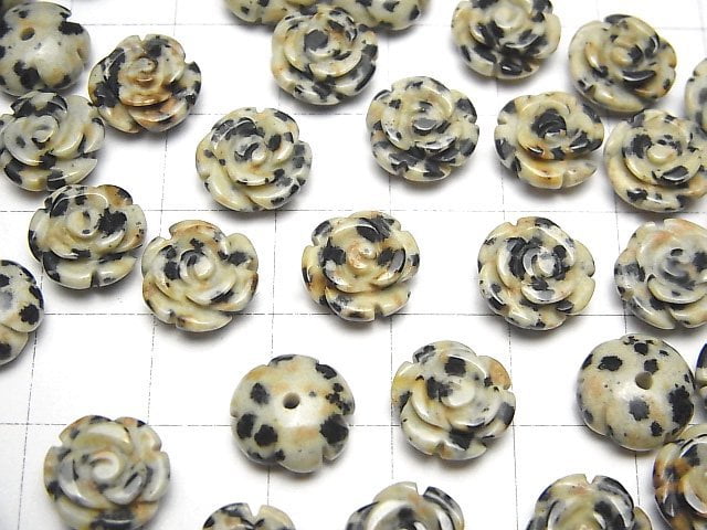 [Video] Dalmatian Jasper Rose 10mm [Half Drilled Hole ] 4pcs