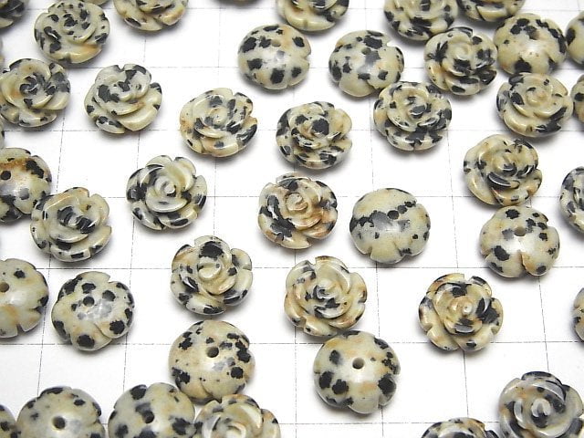 [Video] Dalmatian Jasper Rose 10mm [Half Drilled Hole ] 4pcs