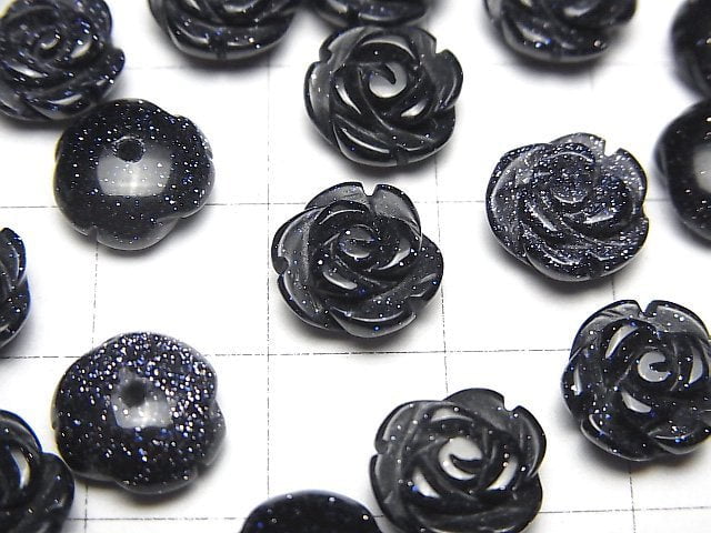 [Video] Blue Golden Sand Stone Rose 10mm [Half Drilled Hole ] 4pcs