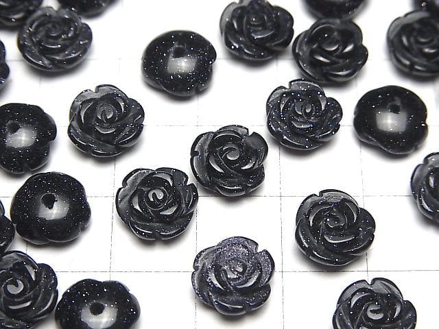 [Video] Blue Golden Sand Stone Rose 10mm [Half Drilled Hole ] 4pcs