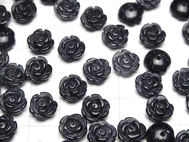 [Video] Blue Golden Sand Stone Rose 10mm [Half Drilled Hole ] 4pcs