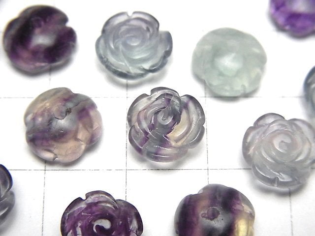 [Video] Multicolor Fluorite AA++ Rose 10mm [Half Drilled Hole ] 4pcs