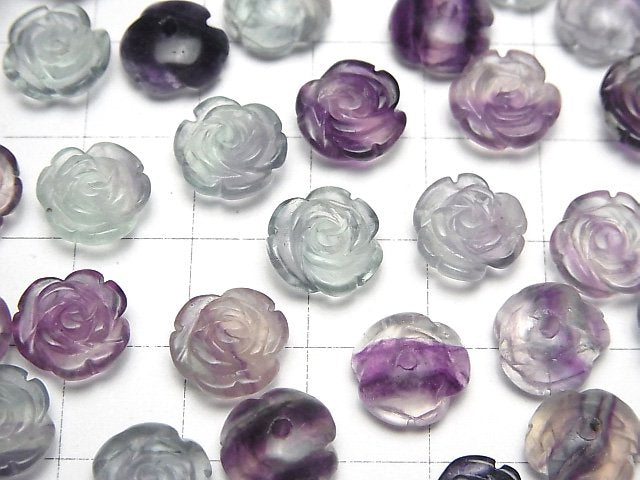 [Video] Multicolor Fluorite AA++ Rose 10mm [Half Drilled Hole ] 4pcs