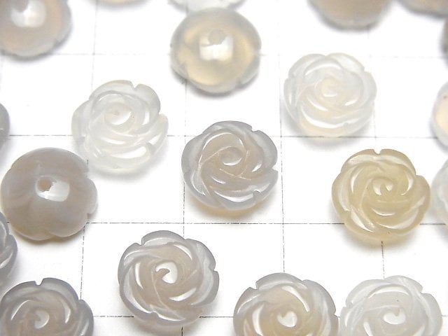 [Video] Gray Onyx Rose 10mm [Half Drilled Hole ] 4pcs