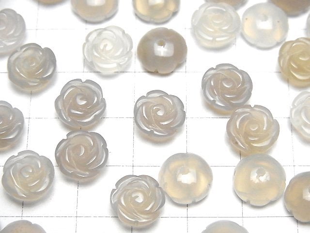 [Video] Gray Onyx Rose 10mm [Half Drilled Hole ] 4pcs